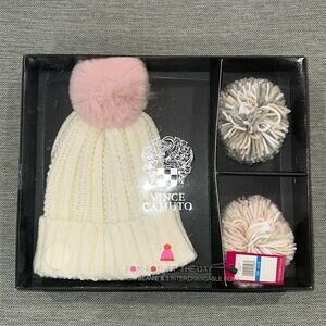 Vince Camuto pom pom of the day beanie hat interchangeable pom poms gift box